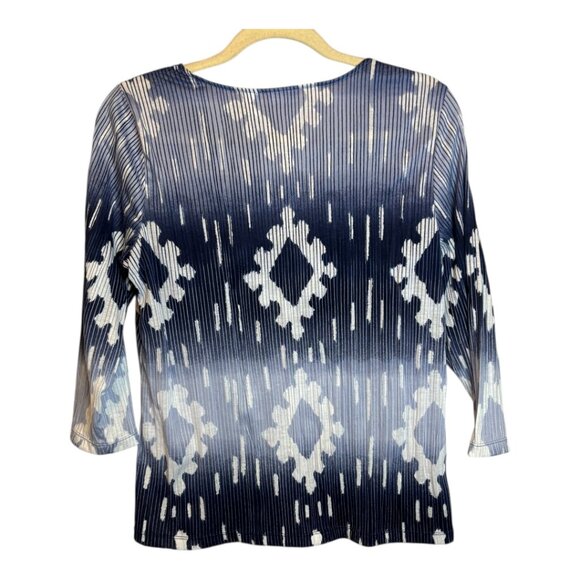 Chico's Blouse Women's Size Medium Stripes Ombre Blue White Chicos 1 - Picture 2 of 3